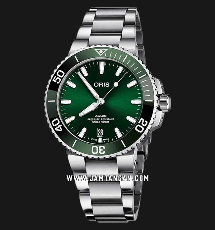Oris Aquis Date 01-733-7732-4157-07-8-21-05PEB Automatic Green Dial Stainless Steel Strap